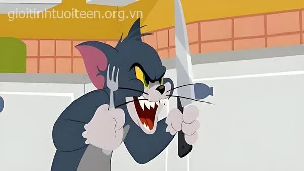 Ảnh troll mèo mặt lạnh giơ dao phản ứng nhanh