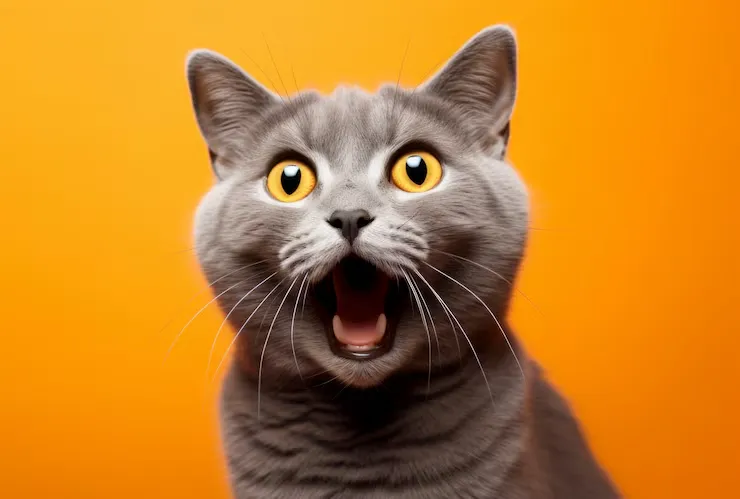 Meme troll mèo lông cam ánh nhìn “wtf?”.