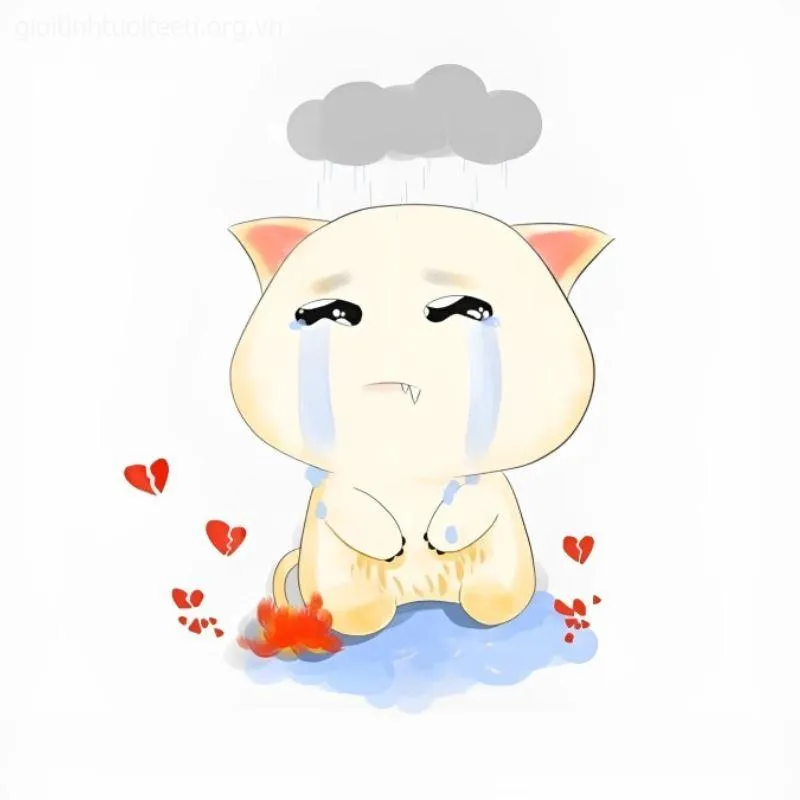 Hình mèo Chibi khóc thét, đôi mắt đỏ hoe thật sự hài hước