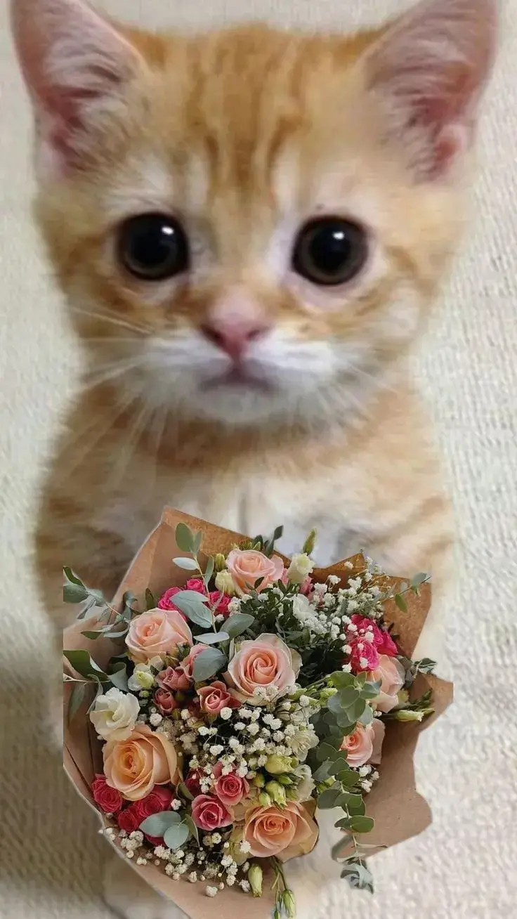 Meme mèo tặng hoa lan khắp TikTok với vibe crush cực đáng yêu