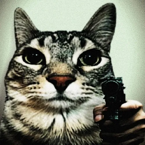 Ảnh troll mèo cầm súng: pha trộn giữa dữ và hài